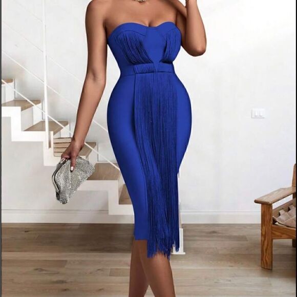 NWT Women’s Formal/ Party/ Bodycon/Strapless Blue Dress - Picture 1 of 16